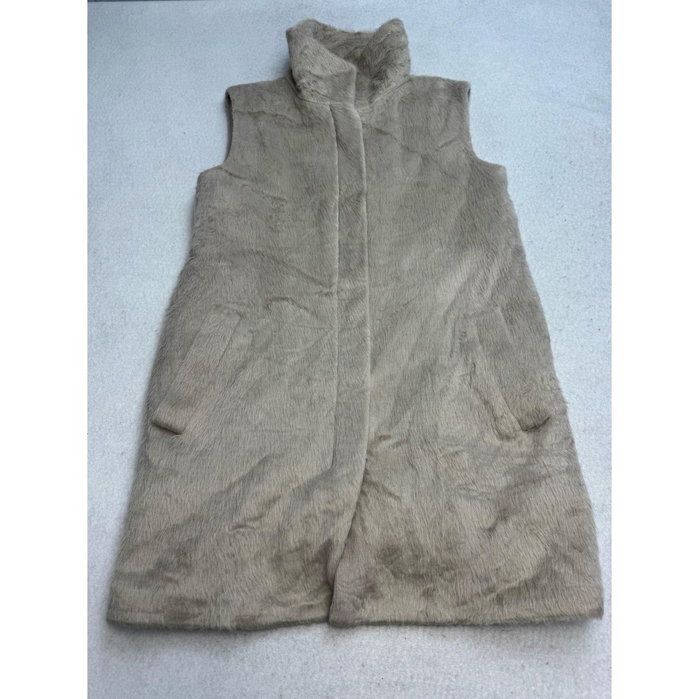 Theory Vest Womens Small Beige Faux Fur Wool Blend Quilted Lined Full Zip